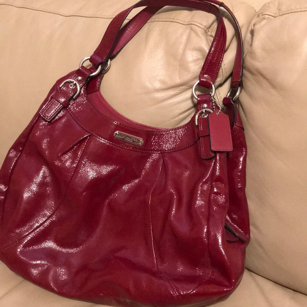 Coach cranberry red patent leather bag